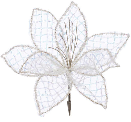 Mark Roberts Cream Beaded Poinsettia Clip-10”