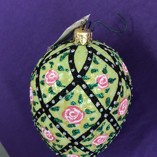 Pink and Green Floral Egg Ornament