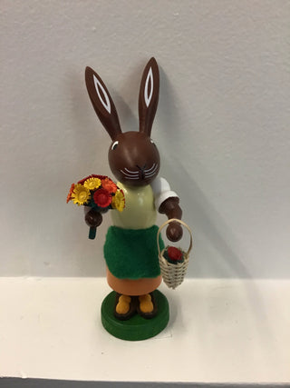 German Wooden Bunny Basket and Flowers
