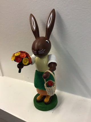 German Wooden Bunny Basket and Flowers