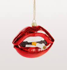 Lips with Cigarette Glass Ornament