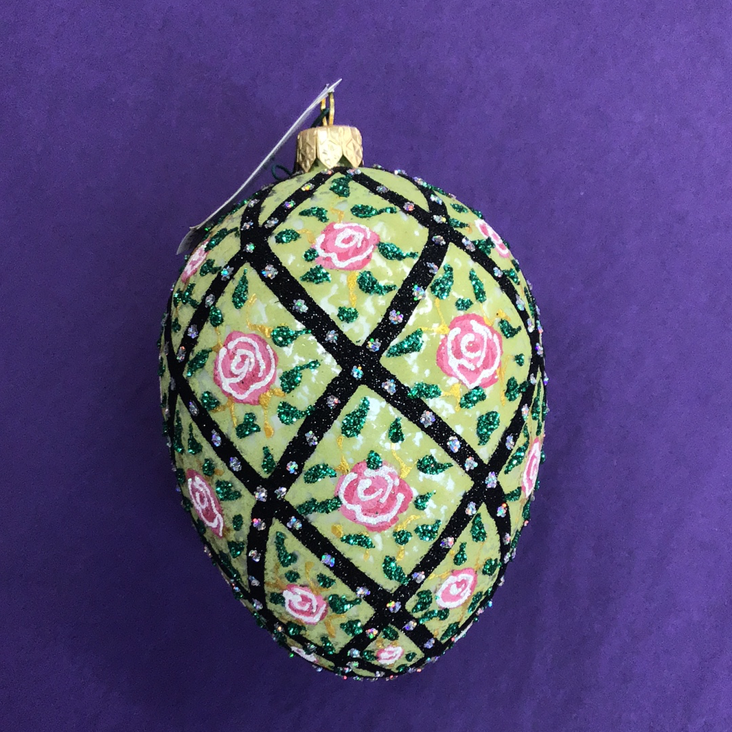 Pink and Green Floral Egg Ornament