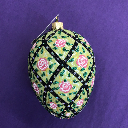 Pink and Green Floral Egg Ornament