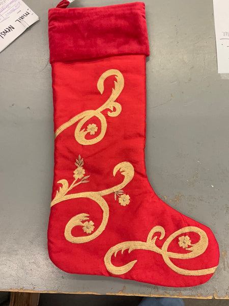 Red Stocking With Gold Swirl