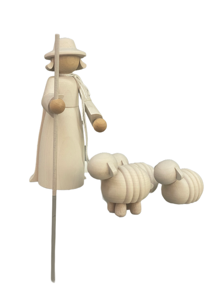 Wooden Shepard with Sheep