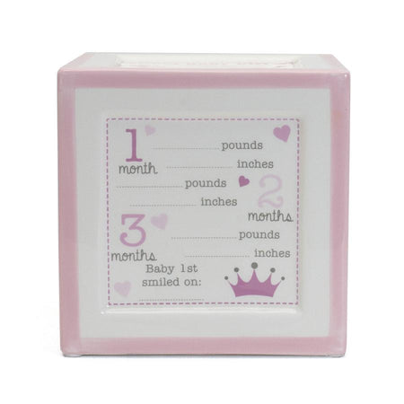 Sweet Baby Girl Announcement Block | Coin Bank and Milestone Tracker