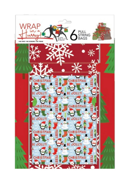 6 Pull String Bags - Wrap In a Hurry