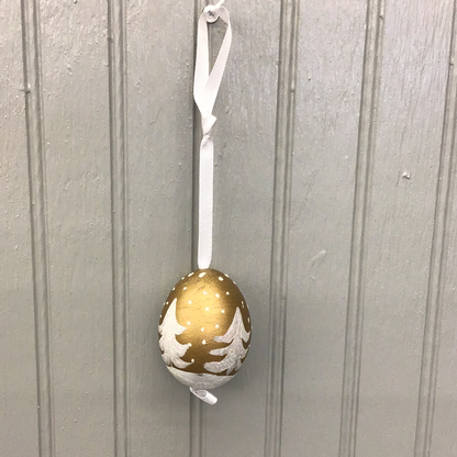 Austrian Hand Painted Gold Egg with White Trees- 47601