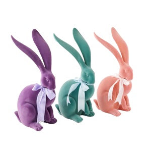 Long Ear Flocked Resin Bunny