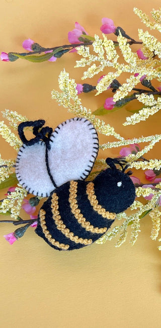 Bee Embroidered Wool Ornament
