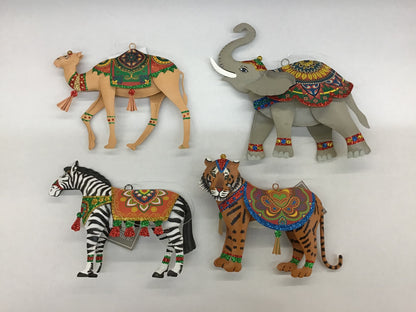 C&F Tin Boho Circus Animal Ornaments Assorted