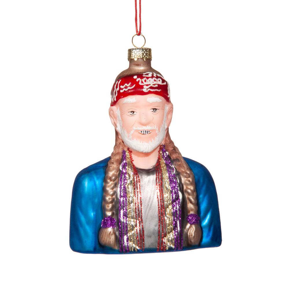 Willie Nelson Glass Ornament